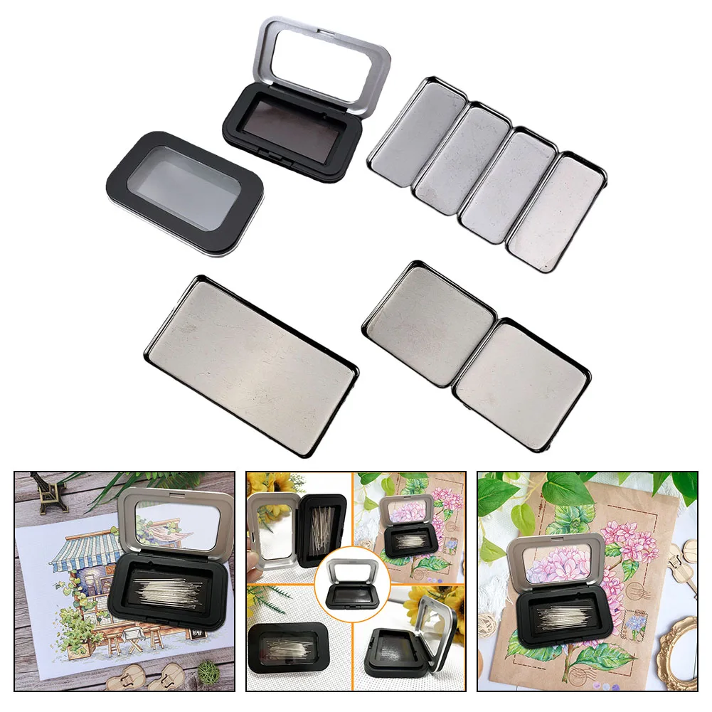 Black Rectangle Sewing Needle Storage Case Magnetic Embroidery Needles Holder Buttons Pins Workbox Box For iron Material