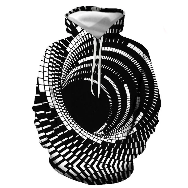 thumbnail image 1 of Sudadera con capucha visual anti-vértigo en blanco y negro para hombre, estampado 3D, patrón abstracto personalizado, ropa de calle, chaqueta informal de moda, 1 of 4