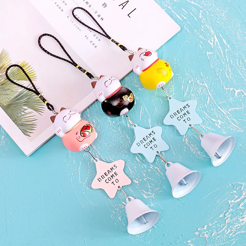 

Lucky Cat Wind Chimes Car Pendant Cartoon Cute Cat Bell Car Decoration Pendant Pink Car Accessories