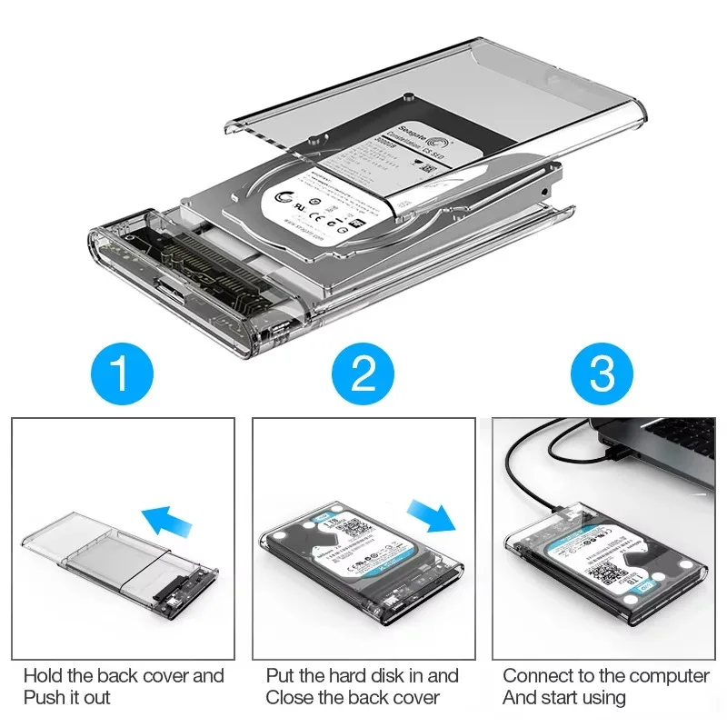 2.5-inch serial SATA SSD hard drive enclosure supports 6TB transparent mobile external hard drive enclosure external hard drive case,ssd enclosure,hard drive enclosure