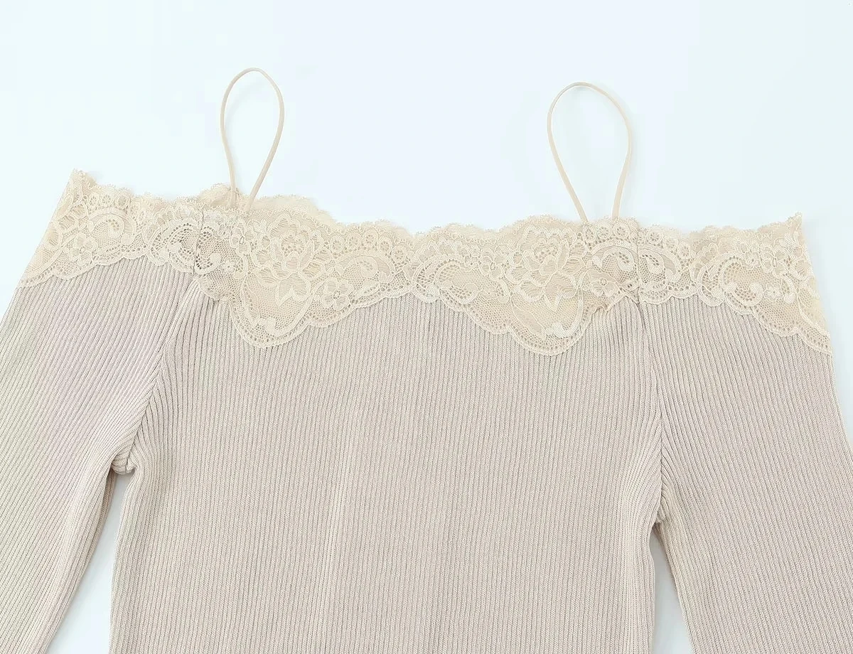 KONDALA Vintage Casual Chic Women Top Solid Slash Neck Long Sleeve Lace Slim Tops New Fashion 2026 Spring Summer Holiday T-shirt