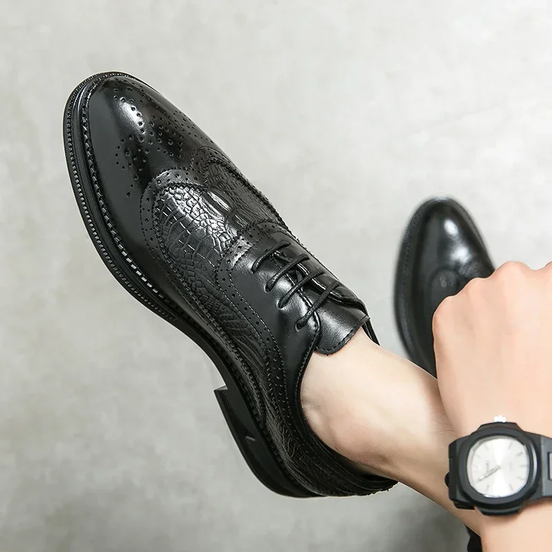 Mens Brogue Shoes Luxury Men Brogue Dress for Men Suit Casual Formal Business Leather Brown Wedding Italian Banquet Size 46 mens dress shoes