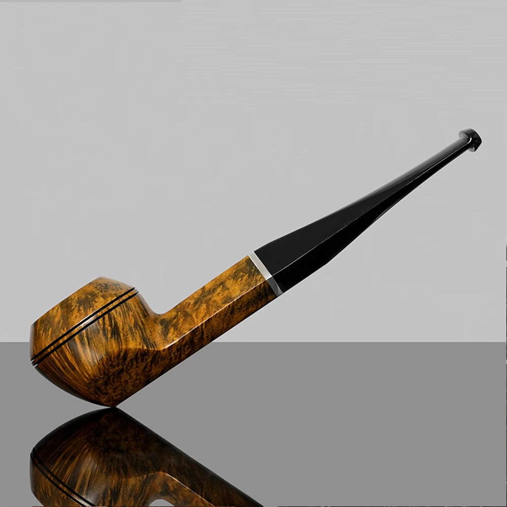 MUXIANG Bulldog Tobacco Pipe Hand-carved Briarwood Pipe 9mm Filter The Haiti shape pipe Square pipe handle Straight handle gift