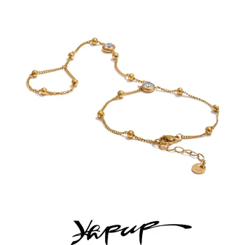 Yhpup Stainless Steel Hand Chain Wrist with Finger Fashion Accessories Bracelet for Women Gold Platinum PVD Plated Chic Jewelry 1