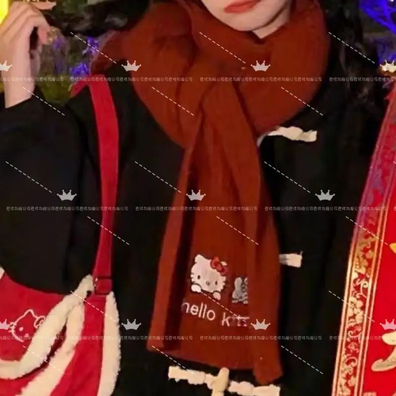 

Kawaii Sanrio Anime Hello Kitty Warm Knitted Scarf Cute Cartoon Kt Cat Character Girly Heart Versatile Scarf Girls Gift