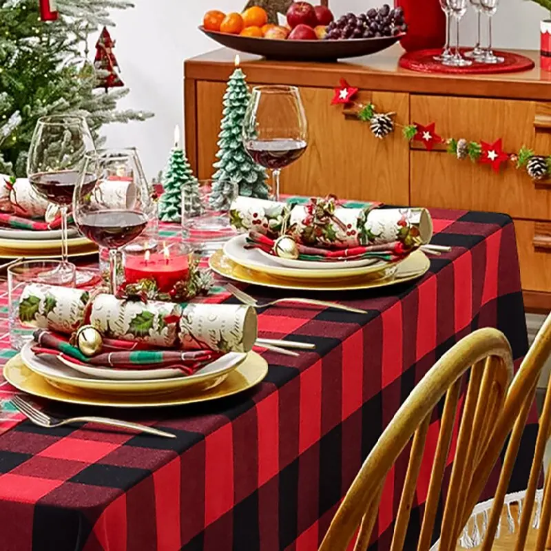 Table Cover Buffalo Checked Tassel Rectangle Plaid Polyester for Holiday Picnic Dining Room