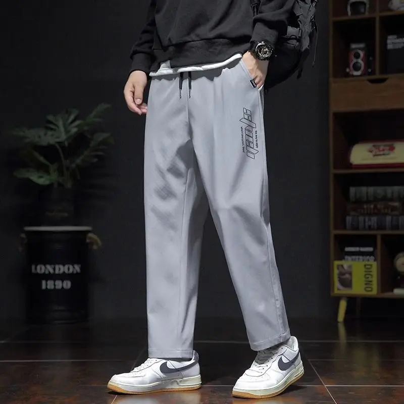 Summer Men Big Size Quick Drying Thin Straight Sports Pants Korean Clothing Male Versatile Casual Elastic Waist Loose Trousers