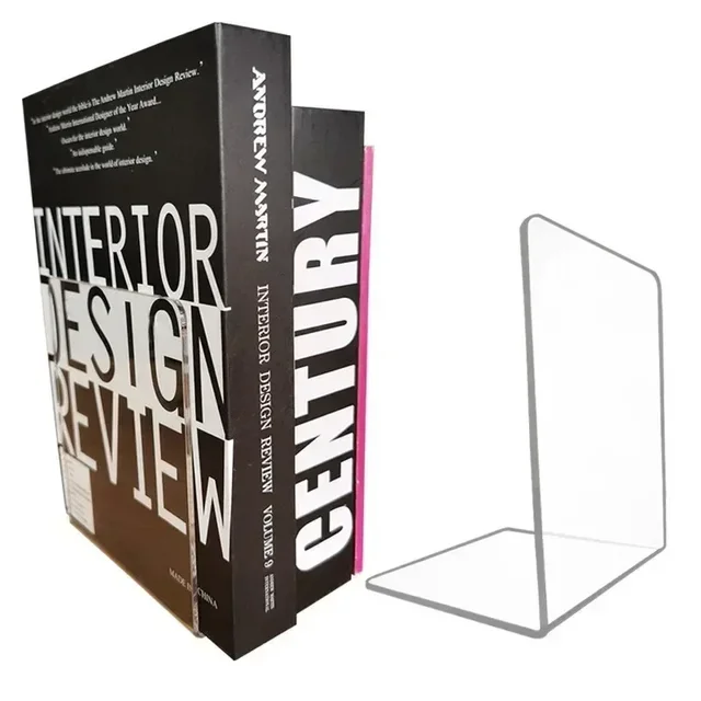 1PC Transparent Acrylic Bookends Stand Bookshelf Desktop Decorative Storage Rack Bookend Book Holder Organizer School Stationery 2