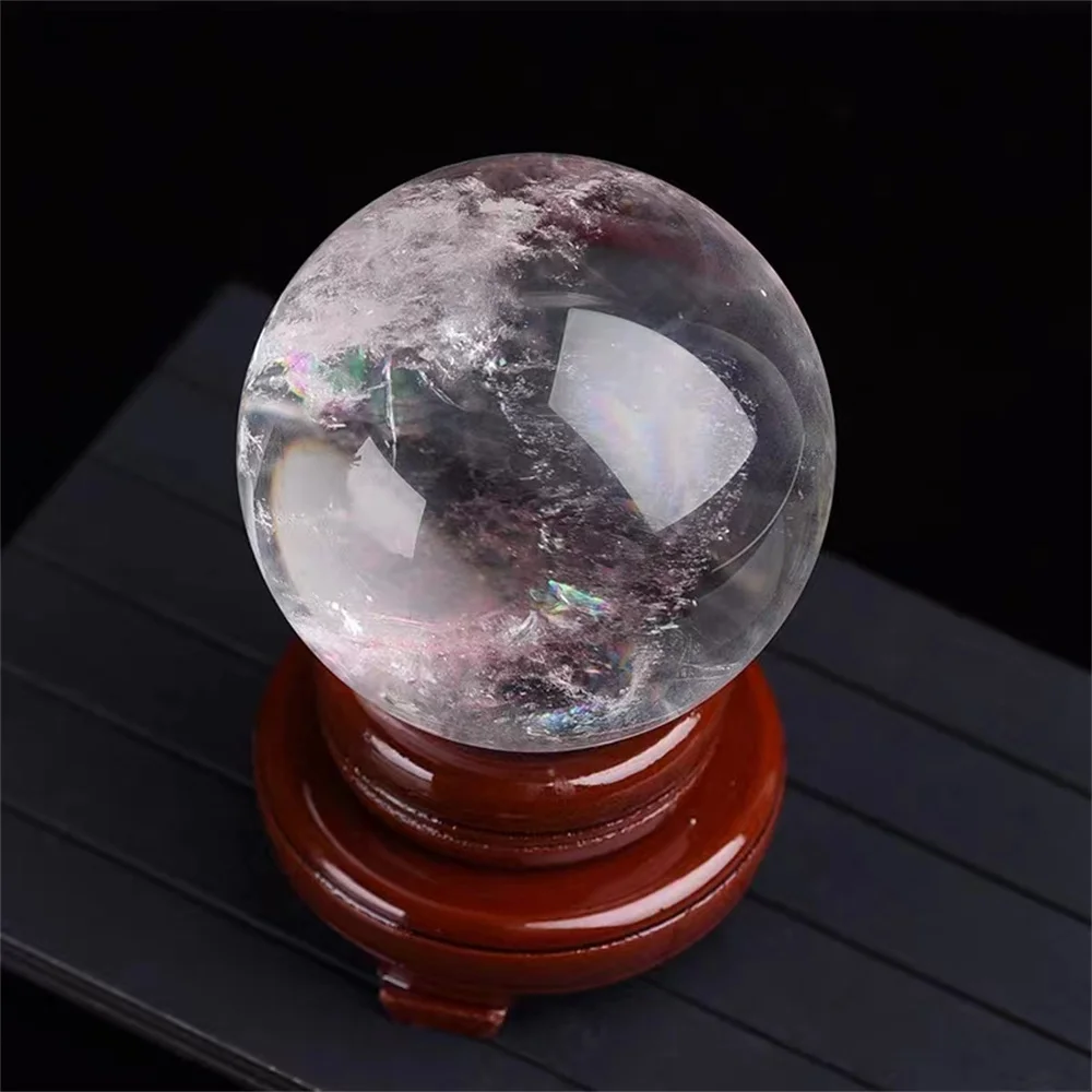 

AAAMagical Natural Transparent White Crystal Ball Quartz Crystal Mineral Spiritual Healing Home Office Degaussing Decorative Gem