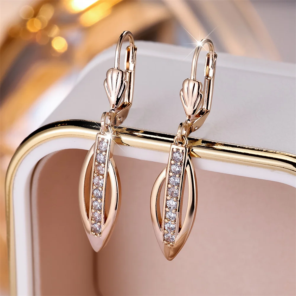 White Zircon Stone Marquise Tassel Pendant Hoop Earrings For Women Trendy Gold Color Ear Buckle Wedding Jewelry Engagement Gifts