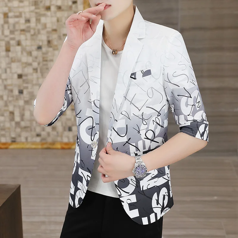 Summer Half Sleeve Suit Jackets Men Lightweight Casual Business Blazers Slim Fit Streetwear Social Hairstylist Dress Coats
