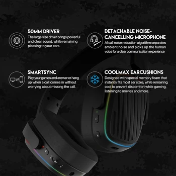 FANTECH Harmony WHG02 Wireless Headphones Bluetooth 5.3 50mm Bass-Enhancing Diaphragm RGB Gaming Headset For PC PS4 PS5 2