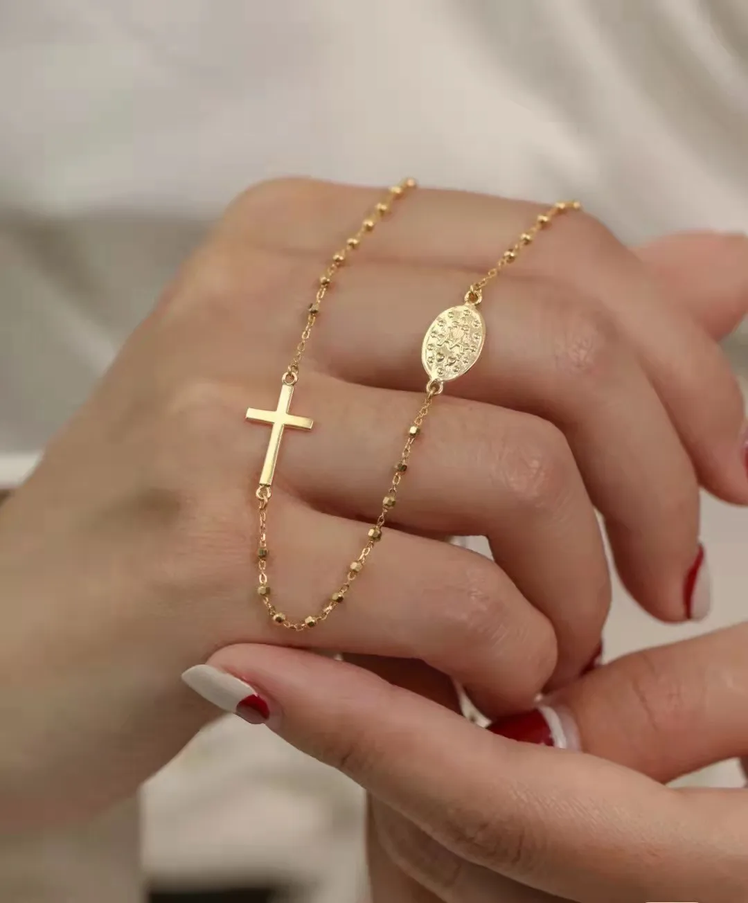 

Cross Madonna Brand Bracelet Necklace 18K import Solid Yellow Gold Jewelry(AU750) Women Hipster Blogger Necessary Guardian Fait