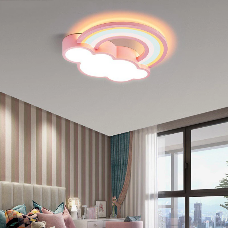 

Remote Control Rainbow Ceiling Lamps Creative Cartoon LED Children Room Ceiling Chandelier Lighting AC 220V Nursery School