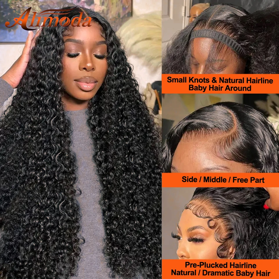 Deep Wave Lace Frontal Wig HD Transparent 13x4 13x6 Lace Front Human Hair Wigs Curly 360 Full Lace Frontal Wig For Women Alimoda