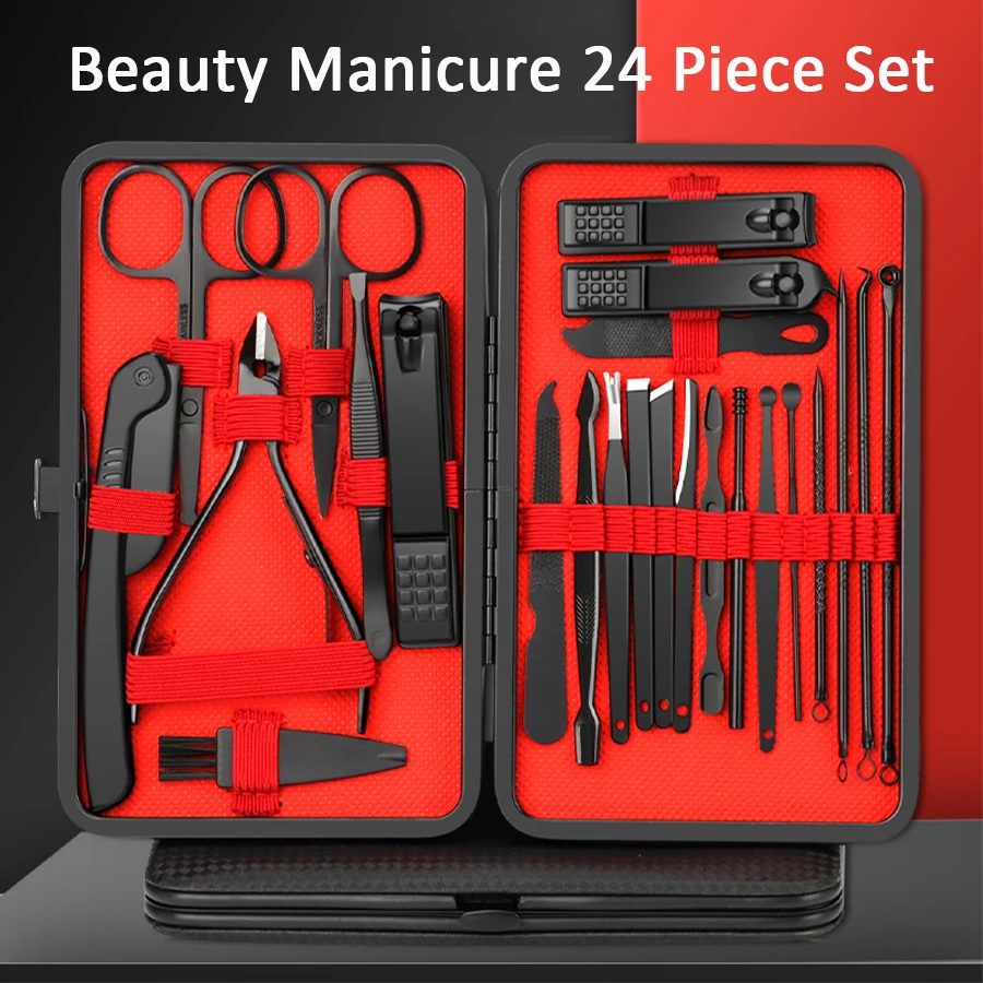 Manicure set 7/12/18/20/24PCS professional stainless steel fingernail toenail clippers with leather portable case