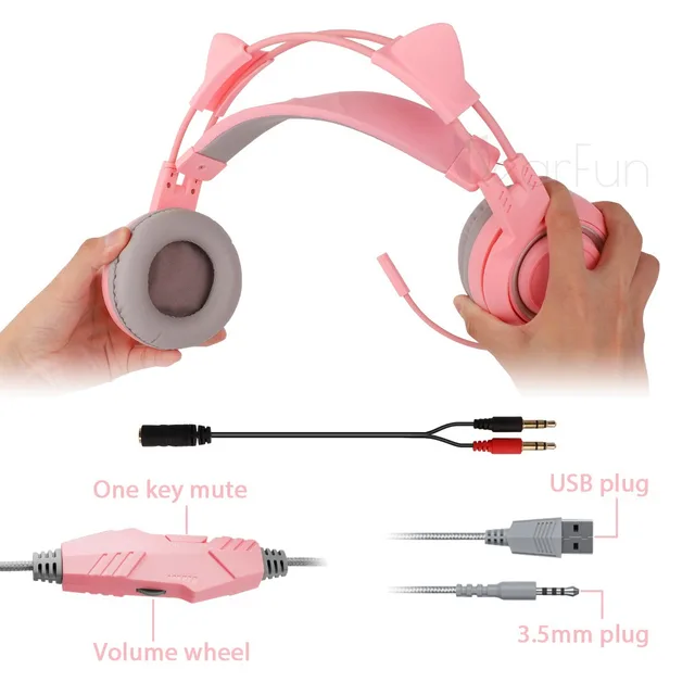 Casque Gamer rose avec microphone pour filles fille HiFi stéréo basse  musique jeu noir mignon chat oreillette pour PC ordinateur portable  accessoires de jeux vidéo, Play 4 Playstation 5 XBox écouteurs filaires -  AliExpress