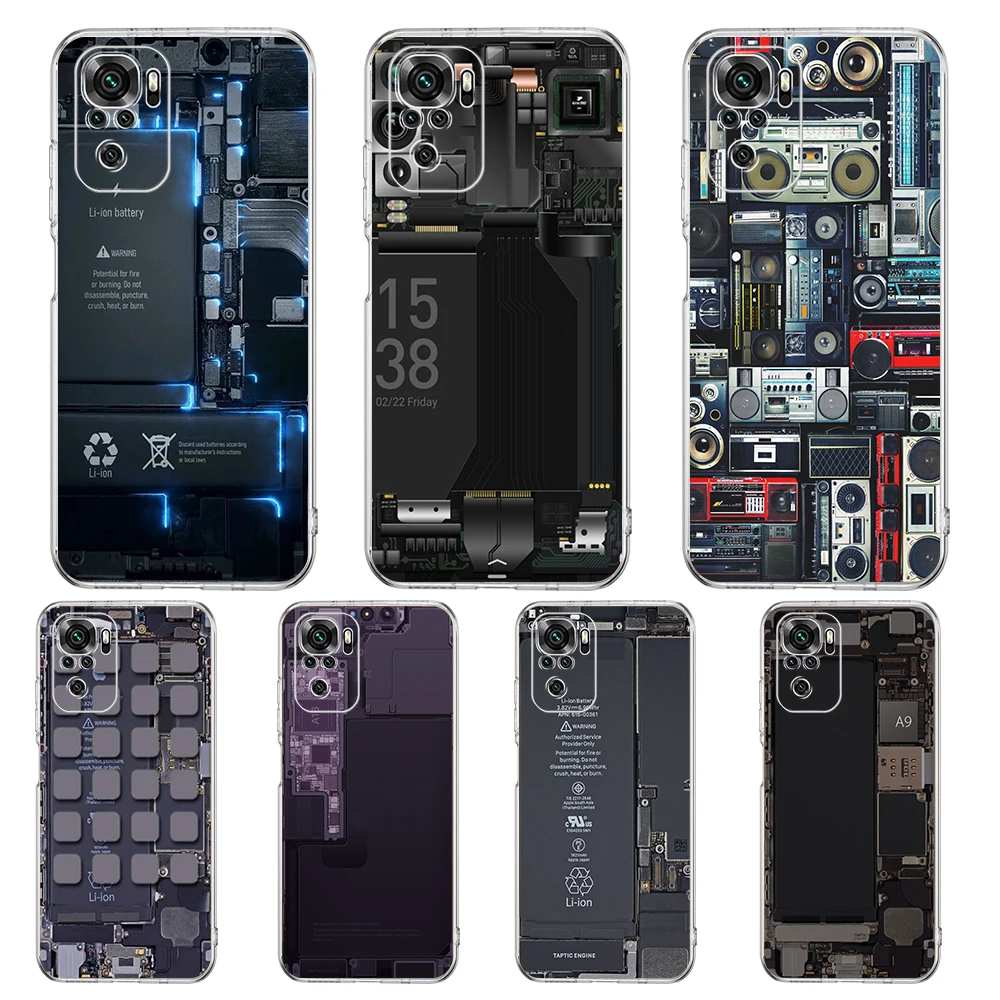 Innen platine Telefon hülle Abdeckung für Redmi Note 10 11 12 7 8 8t 9 k40 Gaming 9a 9c Pro plus transparente Silikon hülle Taschen