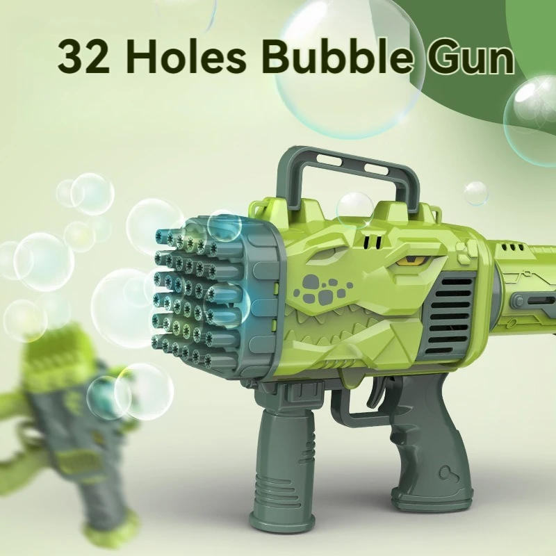 32 Holes Dinosaur Bubbles Machine Fully Automatic Bubble Blowing Lights Outdoor Bubble Machine Without Bubble Water Kids Toys 3