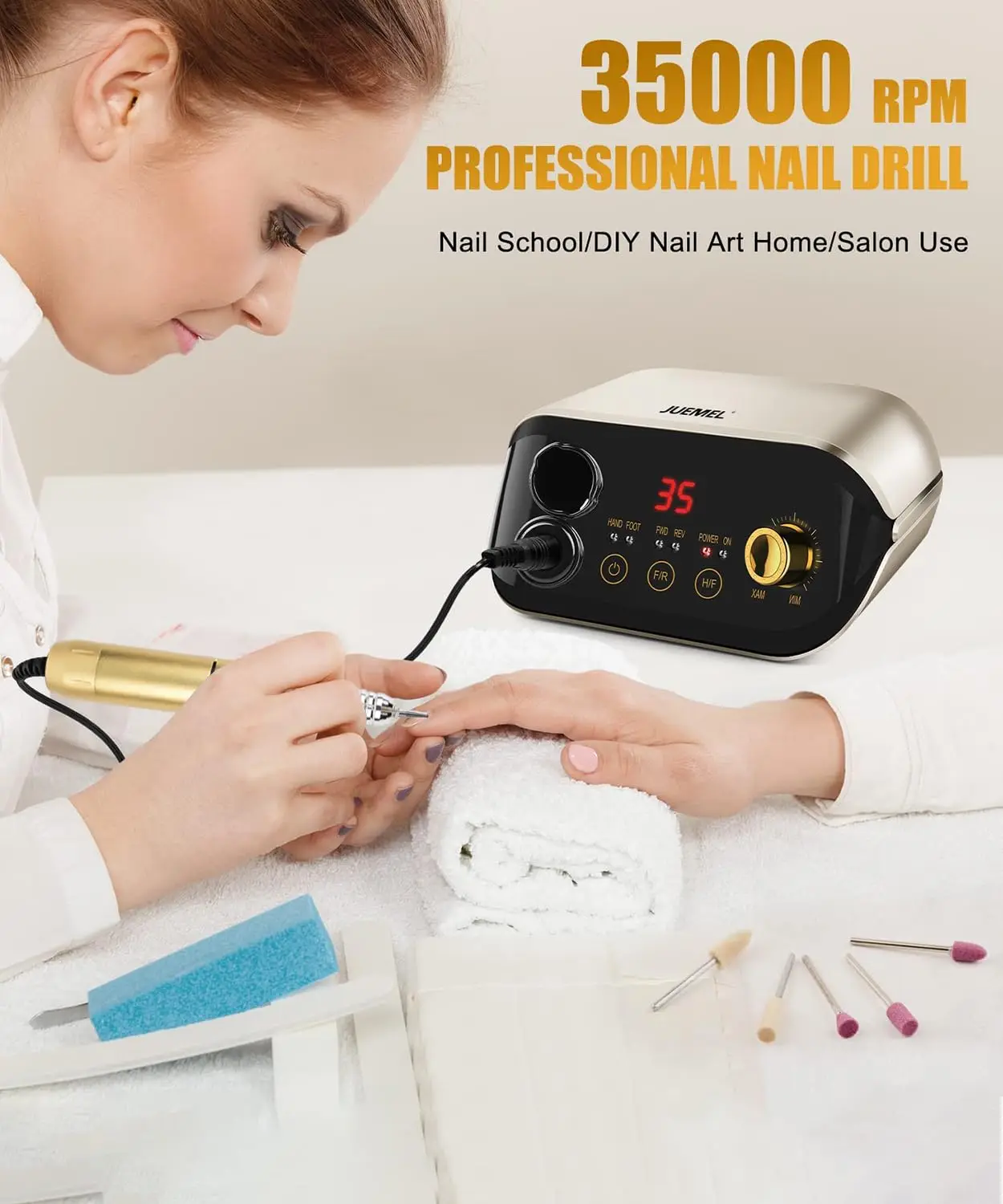 Nail Drill Machine 35000 rpm with Foot Pedal and Forward/Reverse Rotation,JUEMEL Electric Nail File for Gel Nails,Acrylic,Manicu 5