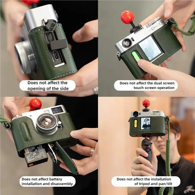 Étui En Similicuir Pour Fuji X-Half - Protection Appareil Photo Avec Dragonne | Trou 1/4 Pour Trépied | Design élégant Café/noir/blanc