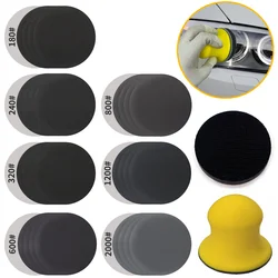 3Inch 75mm Sandpaper 180-2000 Grit Car Headlight Restoration Kit Hand Sanding Blocks Round and Sponge Cushion Buffer Backing Pad