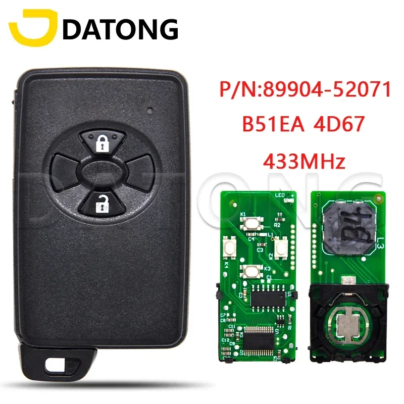 

Datong World Car Remote Control Key For Toyota Corolla Auris Rav4 Yaris 2006+ 4D67 Chip B51EA 433MHz P/N:89904-05271 Smart Card