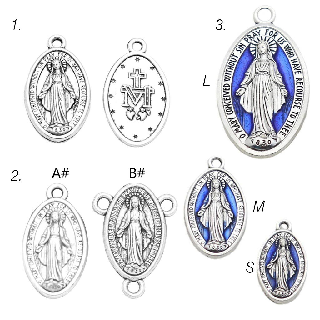 10Pcs S/M/L Miraculous Medal Our Lady Virgin Mary Pendant Charms DIY Rosary Necklace Bracelet Accessories Jewelry Parts