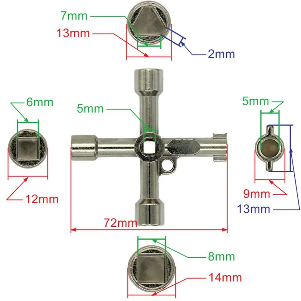 1PCS Elevator triangle key Triangle lock key Quadrangle lock wrench Alloy material Multifunctional Not a master