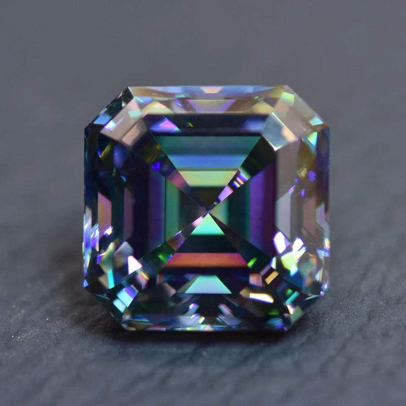 

Moissanite Stone Rainbow Green Asscher Cut Lab Grown Gemstone Jewelry Making Pass Diamond Tester with GRA Certificate