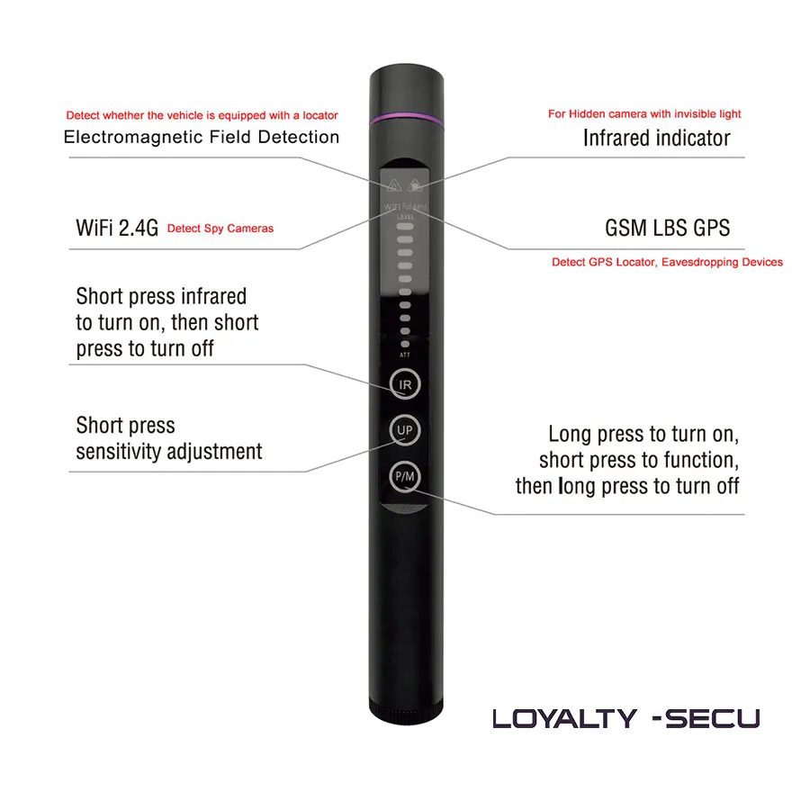 Portable Hidden Camera Detector Anti Spy Pen Detector Anti-Spy Camera Finder Bug Wireless RF Signal