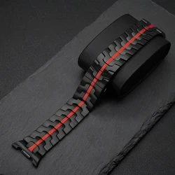 Luxury Stainless Steel Watch Band - Elegant Metal Strap Bracelet - Galaxy 8Classic 46mm (Black red)