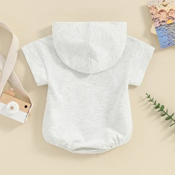 Newborn Baby Boy Girl Solid Color Hooded Bodysuit Oversized Short Sleeve Bubble Jumpsuit Summer Clothes 4