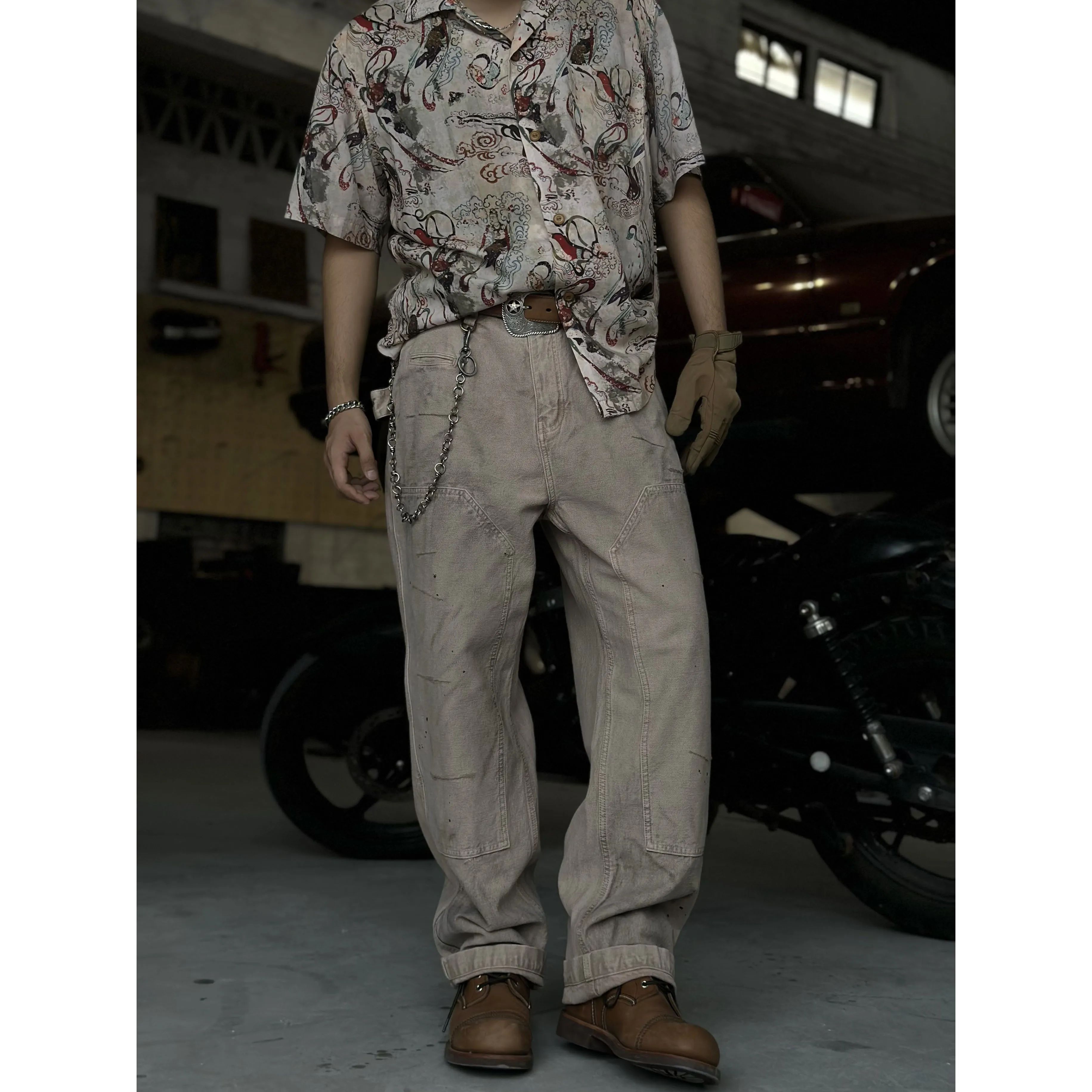 High Quality Wasteland Style Jeans Overalls Trousers Men