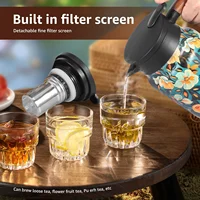 Théière vintage à motif floral, 33,82 oz, en acier inoxydable isolé sous vide, avec infuseur amovible et poignée en bois pour 5