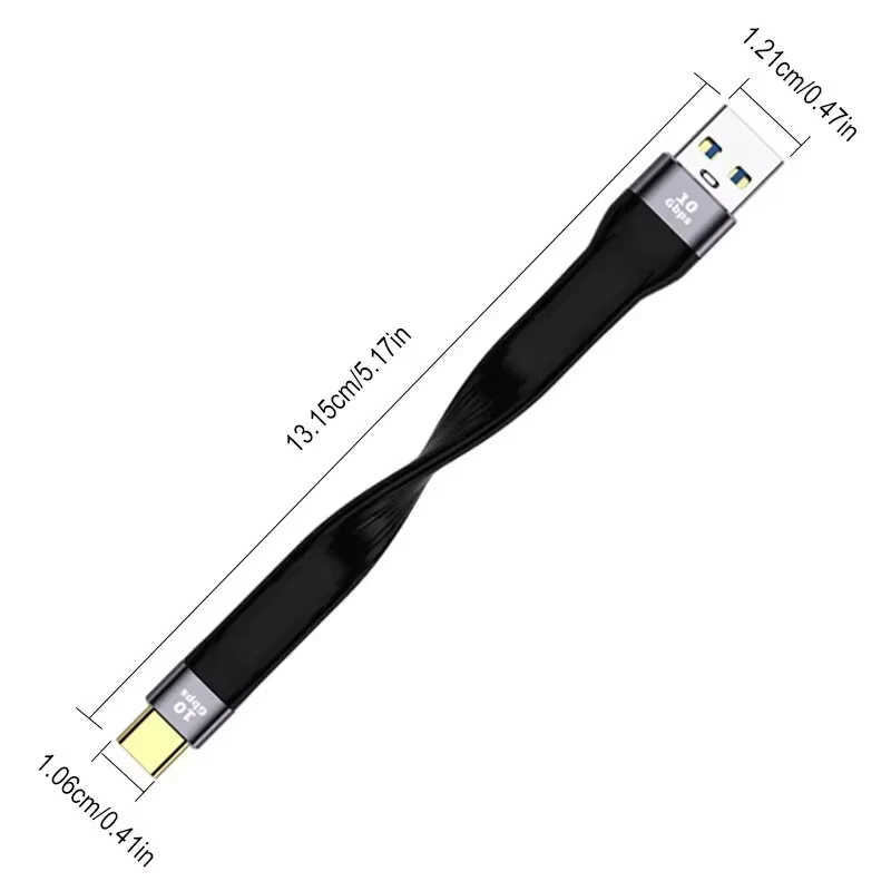 Ultra-Short Portable Type-C to USB-A Fast Charging Cable, 10Gbps High-Speed Data Transfer, 13cm