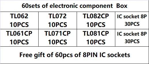 Caja de combinación de componentes electrónicos, 60 juegos, TL072CP, TL072, DIP-8, TL072C, TL062CP, TL082CP, TL061CP, TL