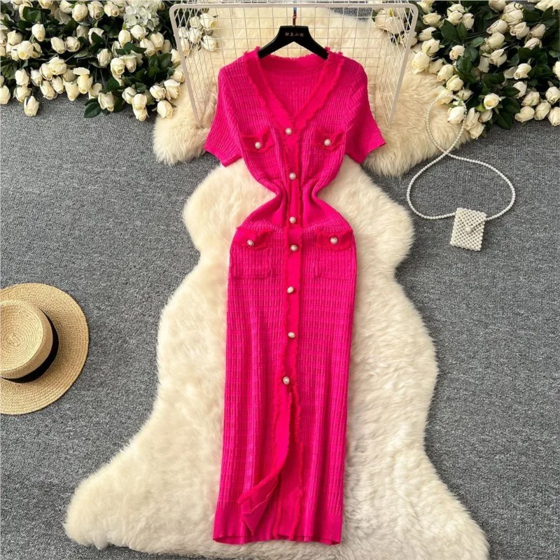 2025 new arrival women's knitted long elegant dres...