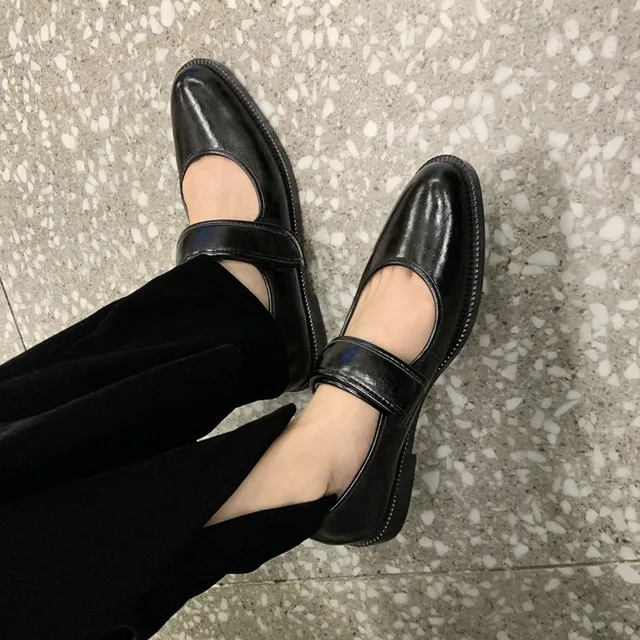 2022 Spring/Autumn New Women Shoes Round Toe Chunky Heel Split Leather Shoes Women Solid Buckle Women Pumps Mary Jane Flat Shoes 6