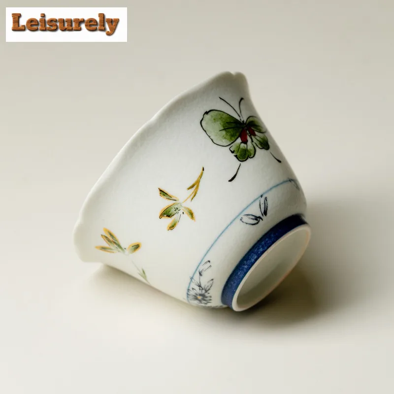 2pc/lot Butterfly Orchid Teacup Ancient Tea Bowl Jug Tea-tasting Smelling Cup Chazhan Master Cups Chinese Tea Tableware 65ml