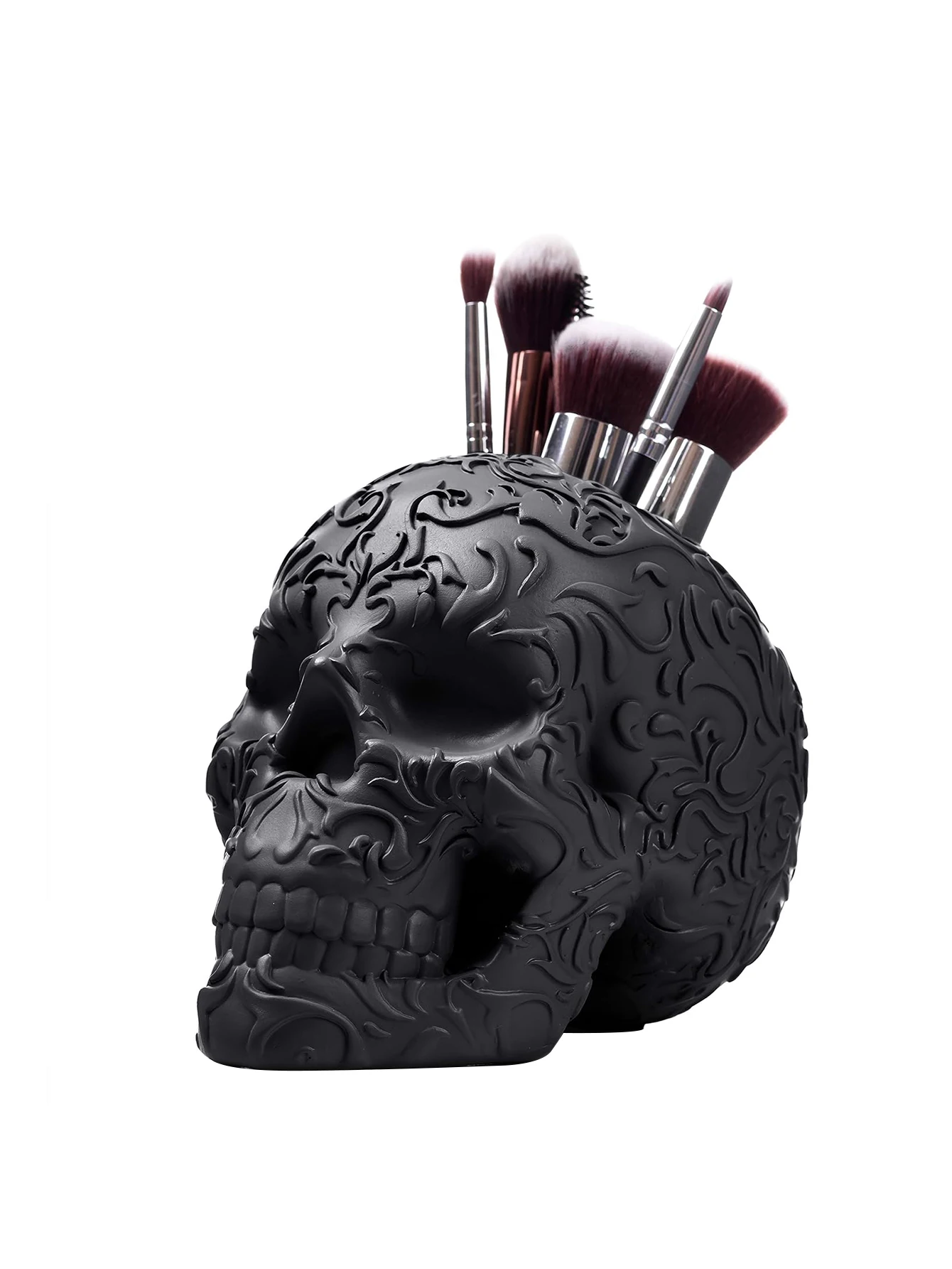 1Pc Halloween Skull Resin Eyebrow Brush Holder Suitable for Indoor and Outdoor Use Pen Holder Storage Decorative Crafts skull brush holder