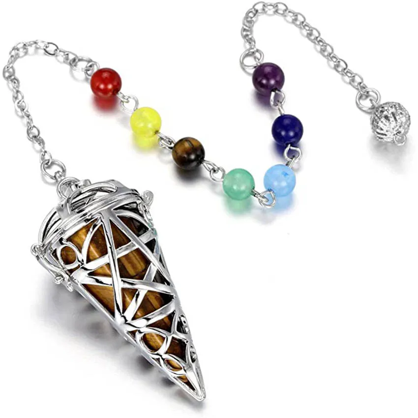 7 Chakra Reiki Healing Natural Tiger Eye Stone Dowsing Pendulum for Divination Wicca Balancing Stone Pointed Locket Pendulums