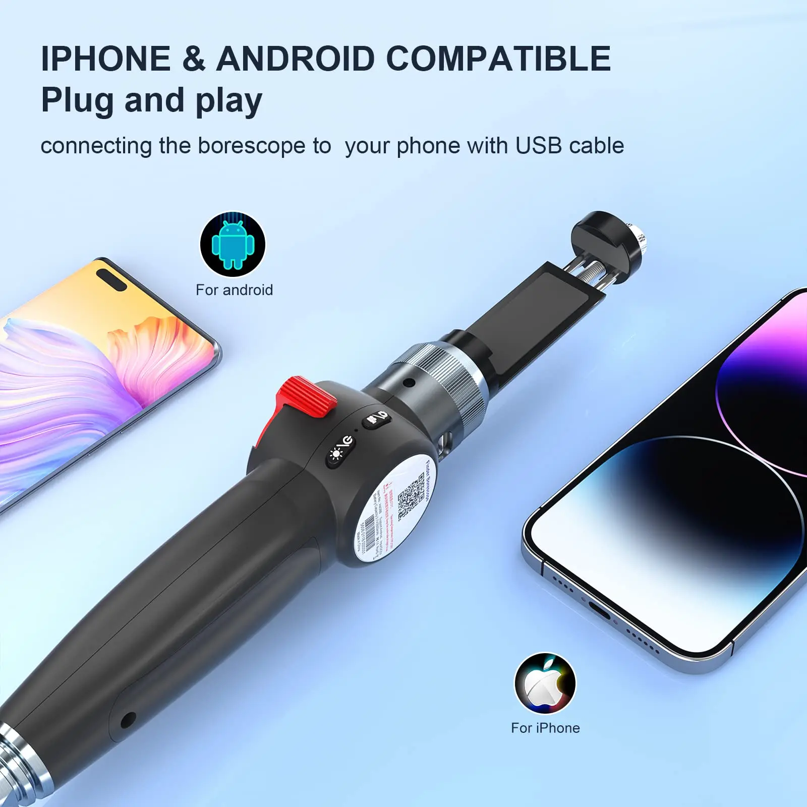 Ralcam Articulating Borescope, Two-Way 180&deg; 6.2mm Lens, 6pcs LED Lights, HD 1080P Inspection Camera for IOS&Android