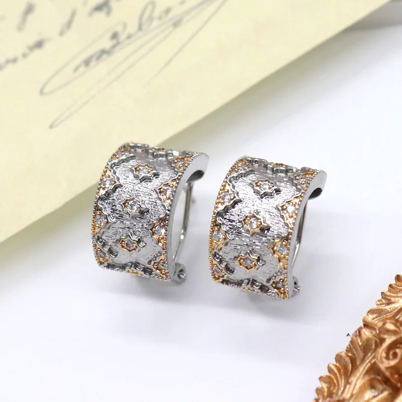 Geometric Half Circle Earrings Women Fashion Earring Hollow Lace Gold Plated EarClip