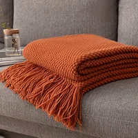1pc Morandi Orange Tassel Knitted Blanket, Soft Warm Throw Blanket Nap Blanket for Couch Sofa Camping Travelling 1