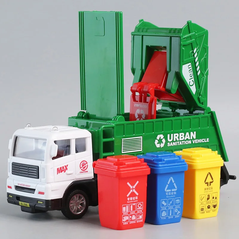 Simulated garbage classification sanitation vehicle inertial car children's open lid trash can urban transport vehicle model