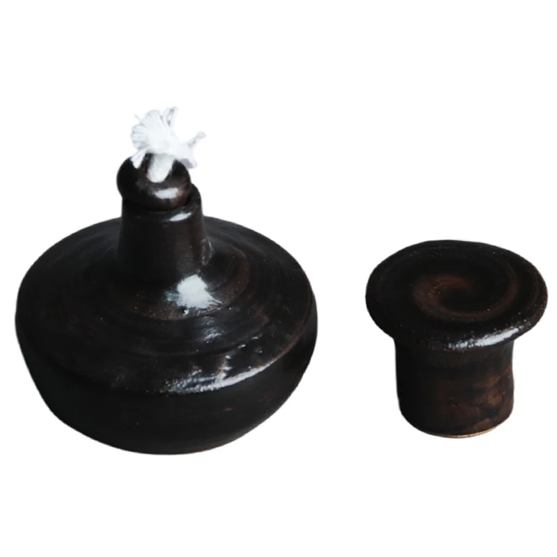 Vintage crude pottery alcohol lamp stove hand-painted glaze craft Japanese tea ceremony warm tea experiment ceramic alcohol bott