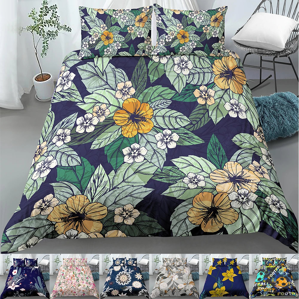 

Flowers Duvet Cover 3D Leaf Print Pattern Bedding Set Single Queen King Size Comforter Set With Pillowcase Home Textile 2/3 PCS