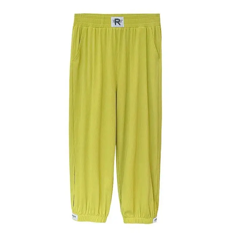 여성용 신축성 허리 스트레이트 포켓 패치워크 스웻팬츠, 신축성 여성복, 단색, 편안한 여름, 2024 신상 