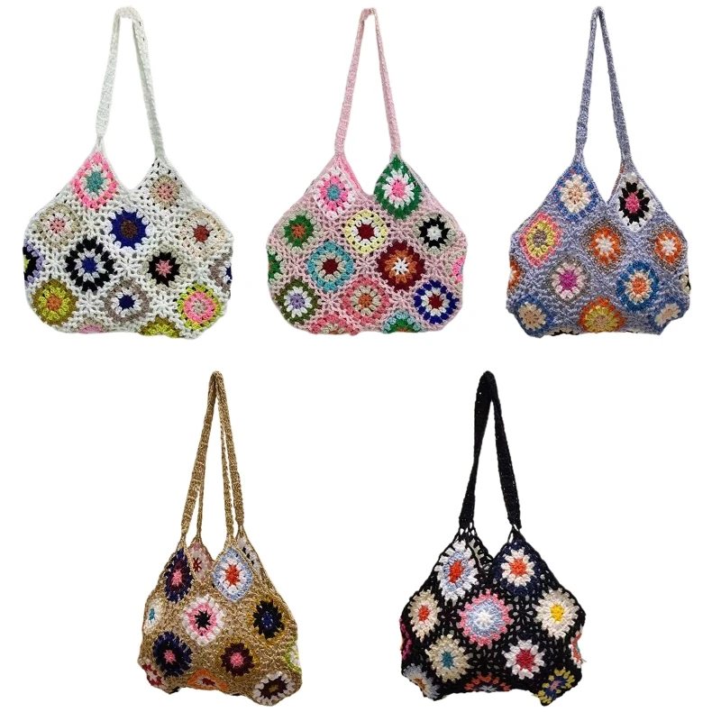 

Women Knitted Retro er Handbag Lady Shoulder Bag Bohemia Casual Tote Portable Shopping Bags Summer Beach Bags